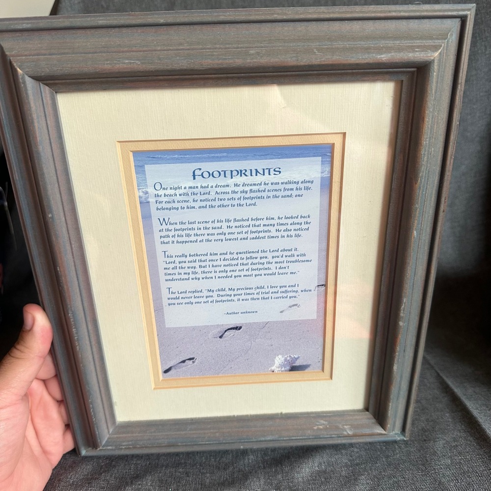 Footprints Poem Art Gray Framed Wall Decor Religious Beach